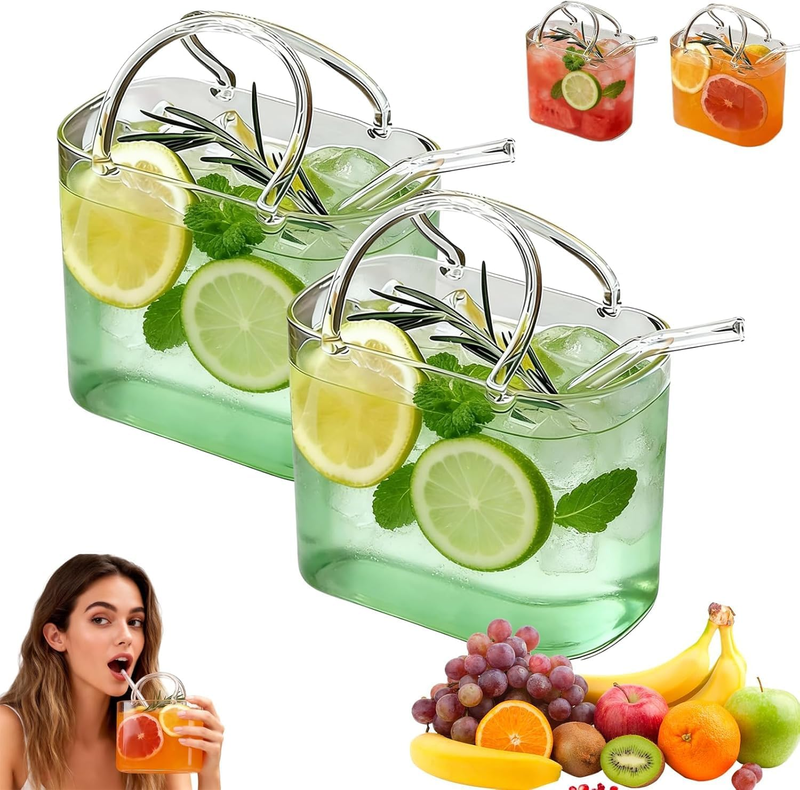 Glass Purse for Drinks Set of 2,770Ml Unique Funky Thick Wine Glasses Gifts for