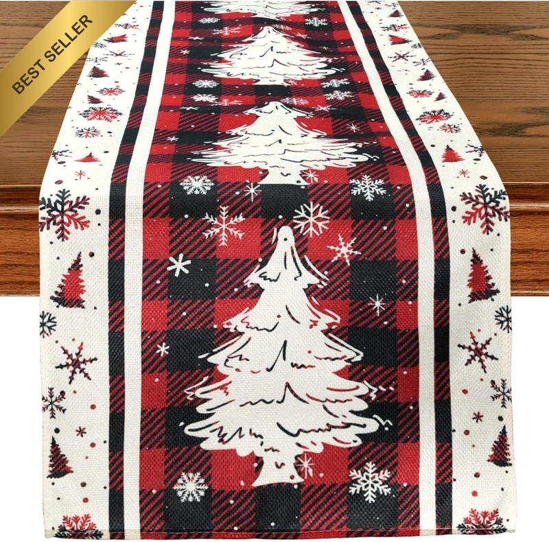 Buffalo Plaid Christmas Table Runner 183x33cm Red Tree Indoor Outdoor Decor