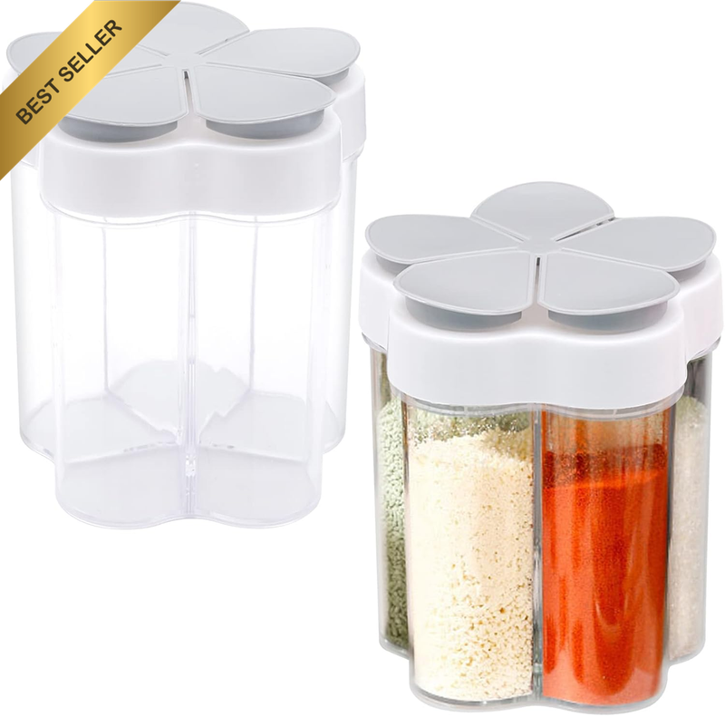 2 PCS Travel Spice Jars, 5-In-1 Seasoning Containers, Clear Plastic Condiment Bo