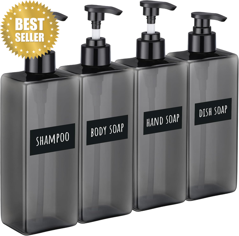 Shampoo and Conditioner Dispenser, 4 Pcs 500Ml Dish Soap Dispenser in Plastic, R