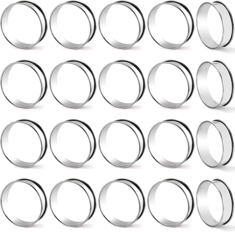 20 Pieces English Muffin Rings, Stainless Steel Crumpet Rings, 3 Inch Double Rol