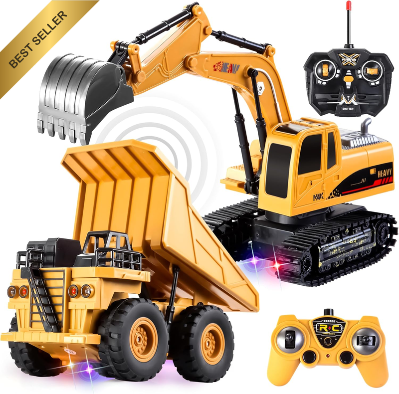 2 PCS Remote Control Construction Vehicle Toy Set, Friction-Powered RC Excavator