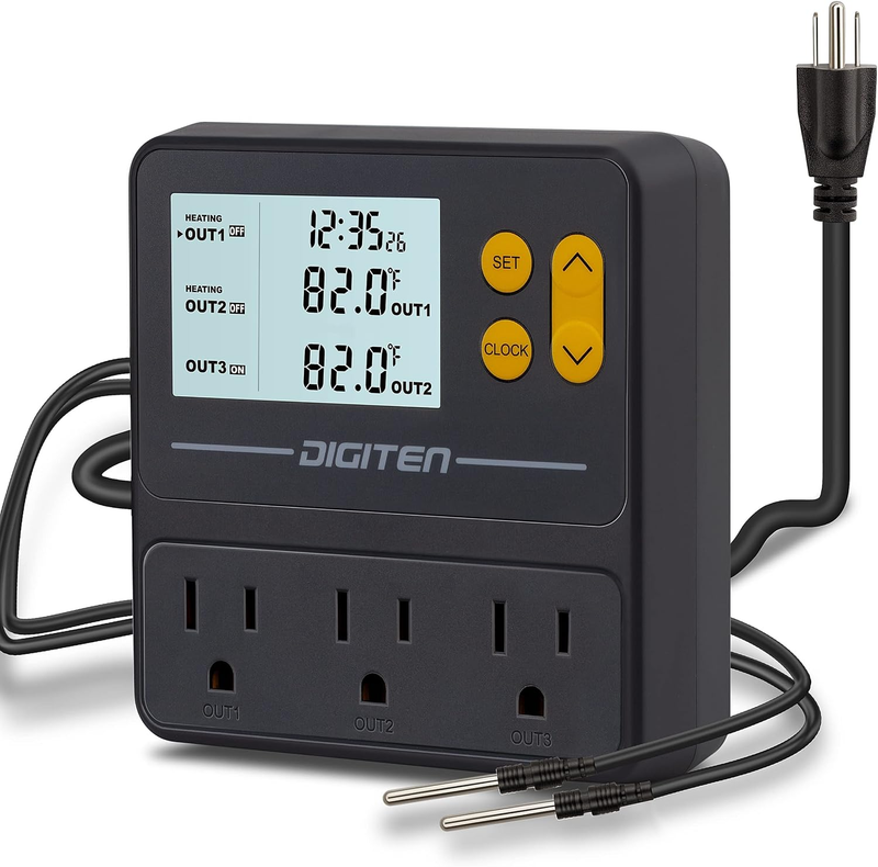 Thermostat 3 Outlet Timer for Reptile Grow Tent Incubation Heater Humidifier
