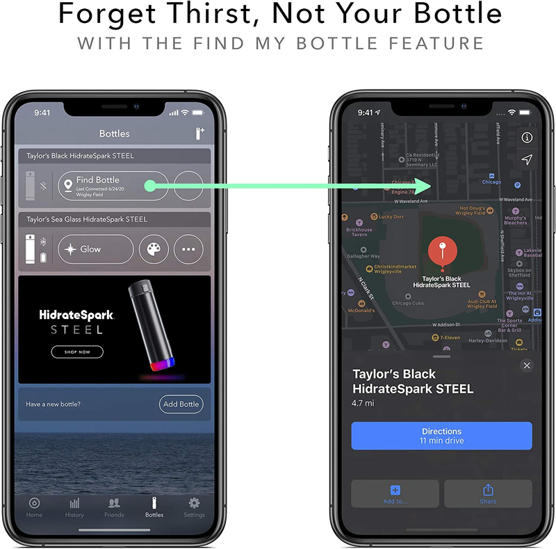 PRO Smart Water Bottle &ndash; Tracks Water Intake with Bluetooth, LED Glow Reminder W