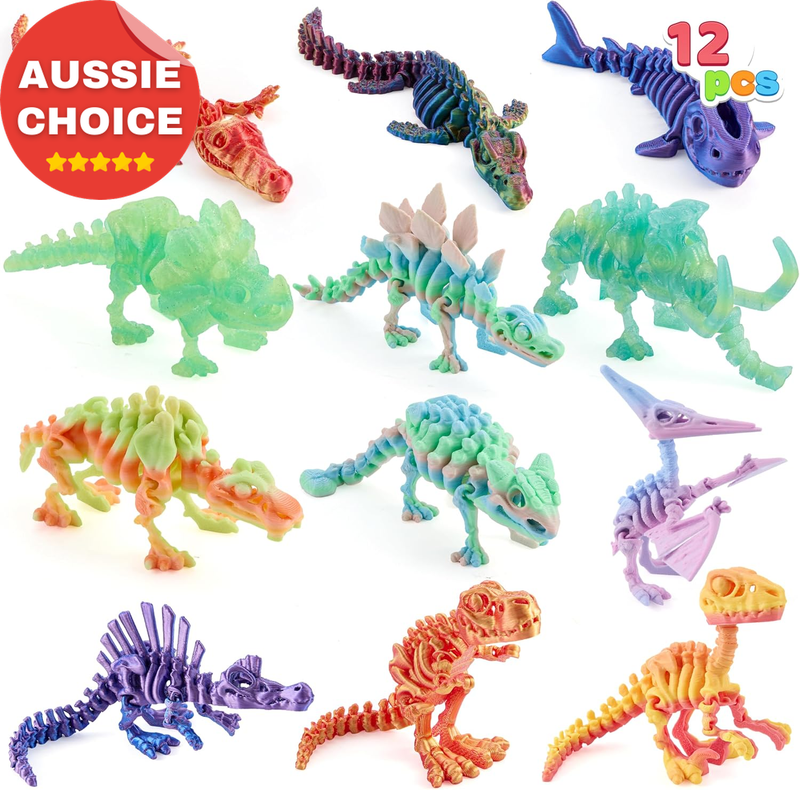 12 Pcs 3D Printed Dinosaur Skeleton Fidget Toys Articulated Flexible Models