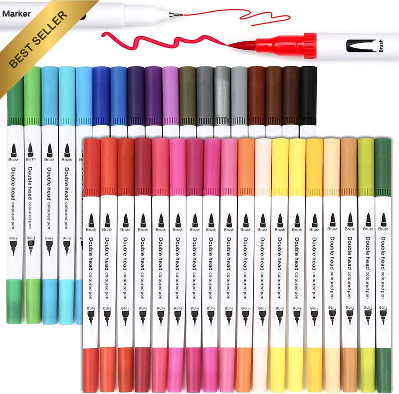KAPASKI Dual Brush Pens, 36 Colors Brush Tip Markers, 0.4 Mm Flineliner Pens and