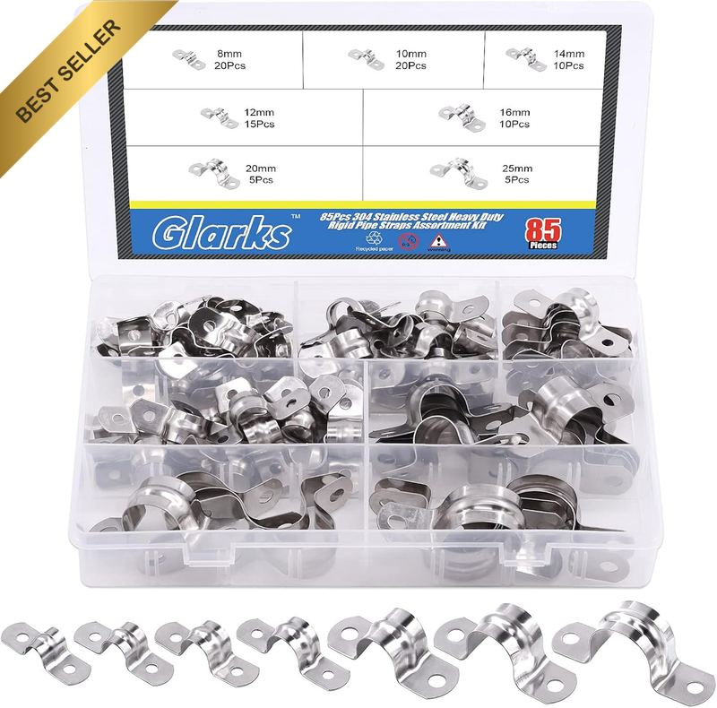 85Pcs Pipe Strap Clamp Set M8 M10 M12 M14 M16 M20 M25 304 Stainless Steel Two Ho