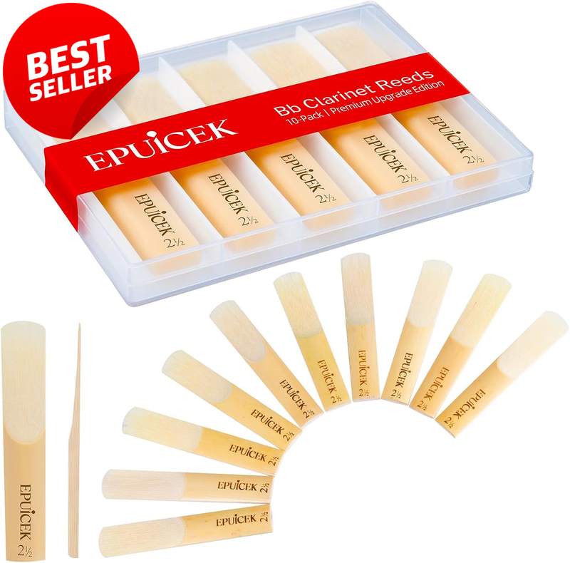 Bb Clarinet Reeds Strength 2.5 10 Pack Natural Cane w Case Easy Play - US