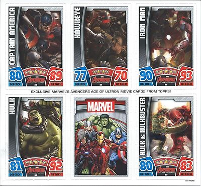 TOPPS HERO ATTAX MARVEL AVENGERS AGE OF ULTRON 6 CARD SHEET