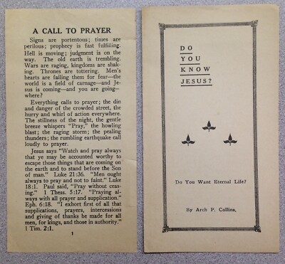 Arch P Collins - 2 Tracts - 1920s Pentecostal Assemblies of God - 2nd Gen. Sup.