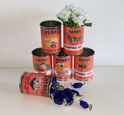 Halloween Humorous trick or treat sweet holder tin can bowl decoration table dis