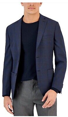 Bar III Mens 38R Slim-Fit Navy Blue Windowpane Sport Coat Blazer Jacket