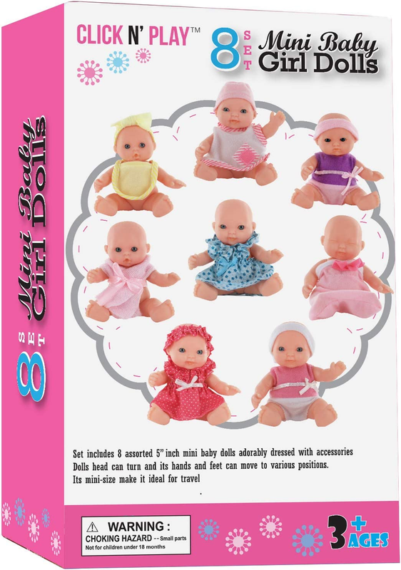 Small Baby Doll Set, Set of 8, 5" Toddler Baby Doll, Nursery Playset Tiny Plasti