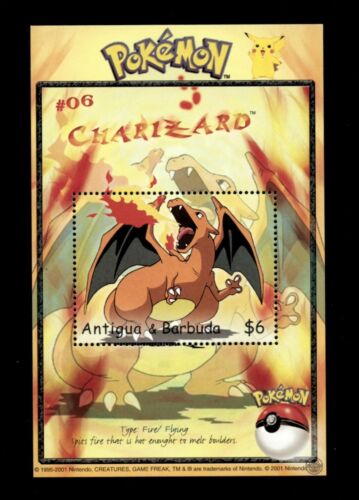 Antigua 2001 - Pokemon #06 Charizard - Souvenir Stamp Sheet - Scott #2426 - MNH