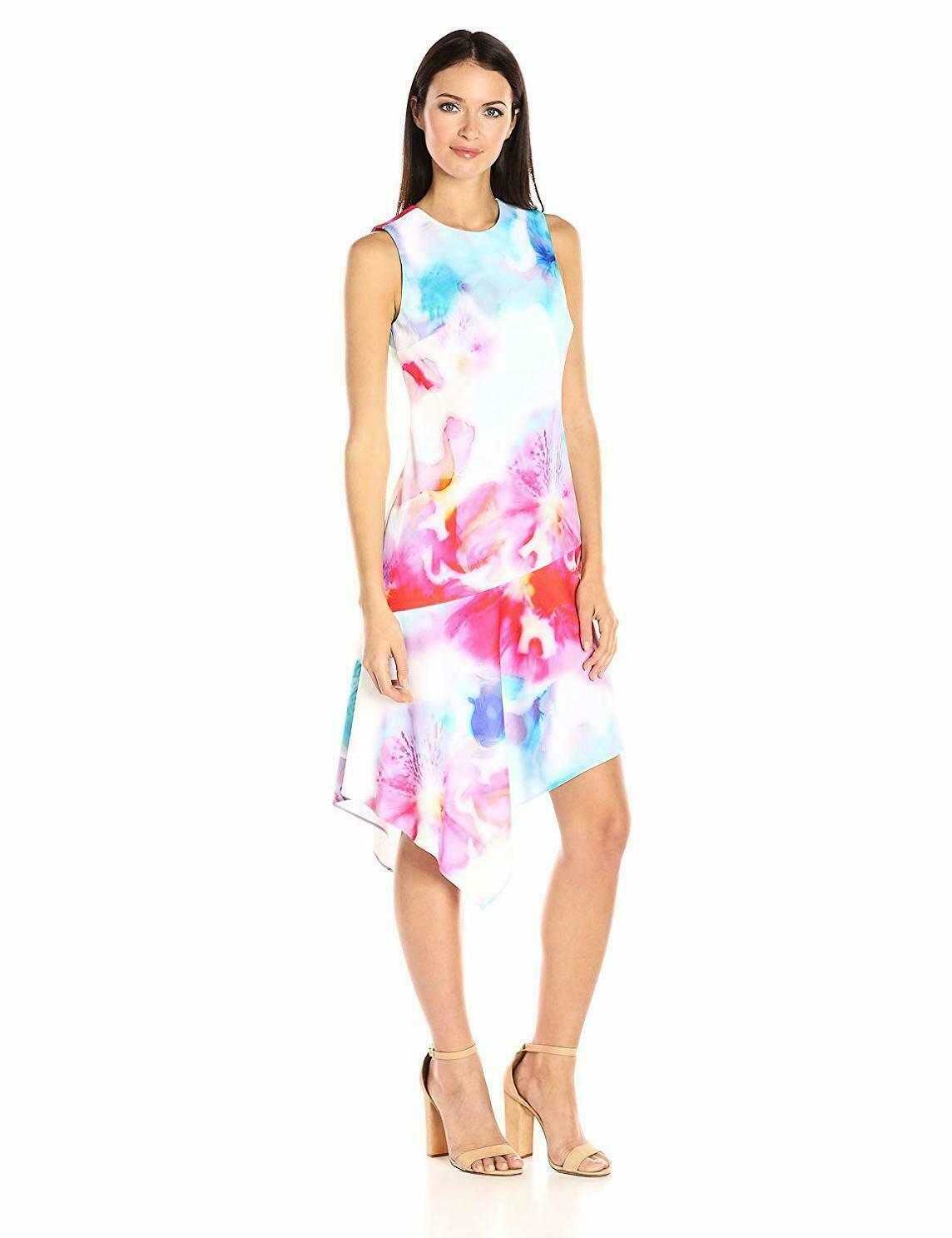 

Calvin Klein NWT Modern WHITE MULTI Асимметричный цветочный принт, размер 4