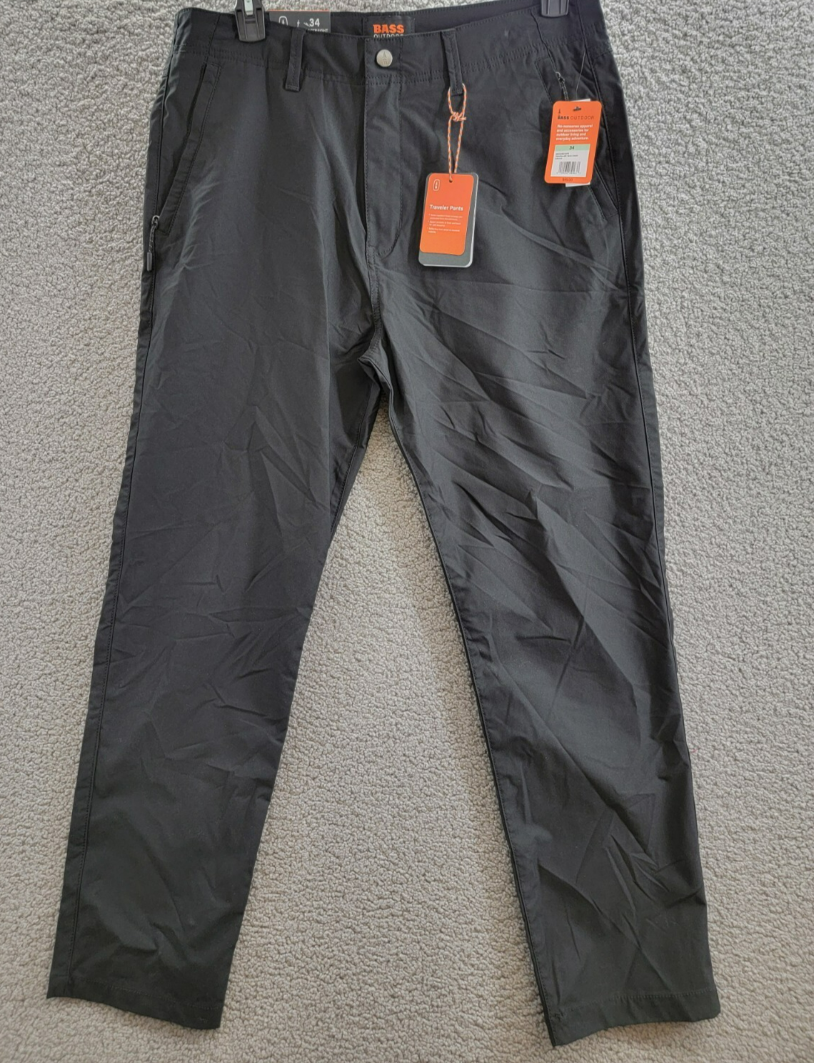 BASS OUTDOOR Straight-Fit Traveler Pants Men's 34 Caviar Button Zip Closure - Picture 2 of 19