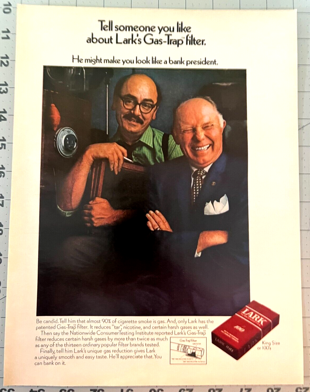 1970 Lark Cigarettes Gas Trap Filter Print Ad 10.25