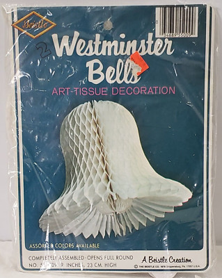 VTG Beistle 9'' Westminster Bells White Honeycomb Tissue Decorations 2 perpkg NOS