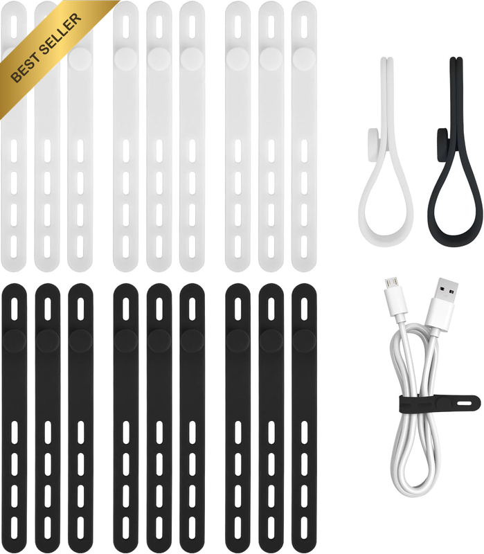 18Pcs Silicone Cable Ties - Reusable Cable Management Organiser, Elastic Cord Or