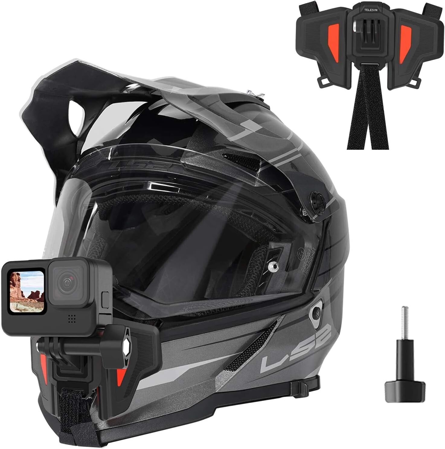 Motorcycle Helmet Chin Mount Strap for GoPro Hero 12 11 10 Insta 360 DJI Action