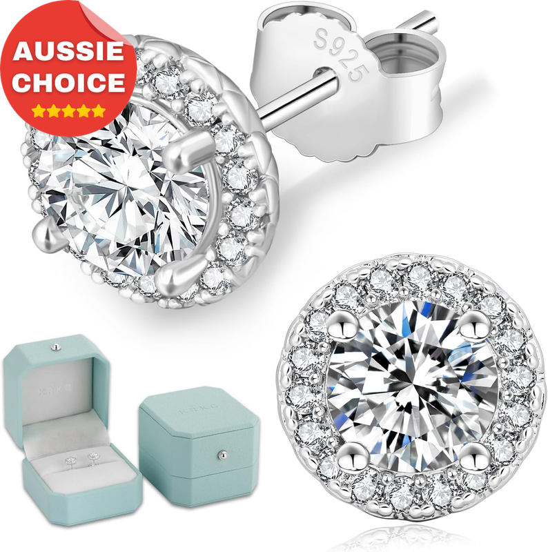 Moissanite Diamond Stud Earrings White Gold S925 Silver 1CT-2CT Halo Jewelry