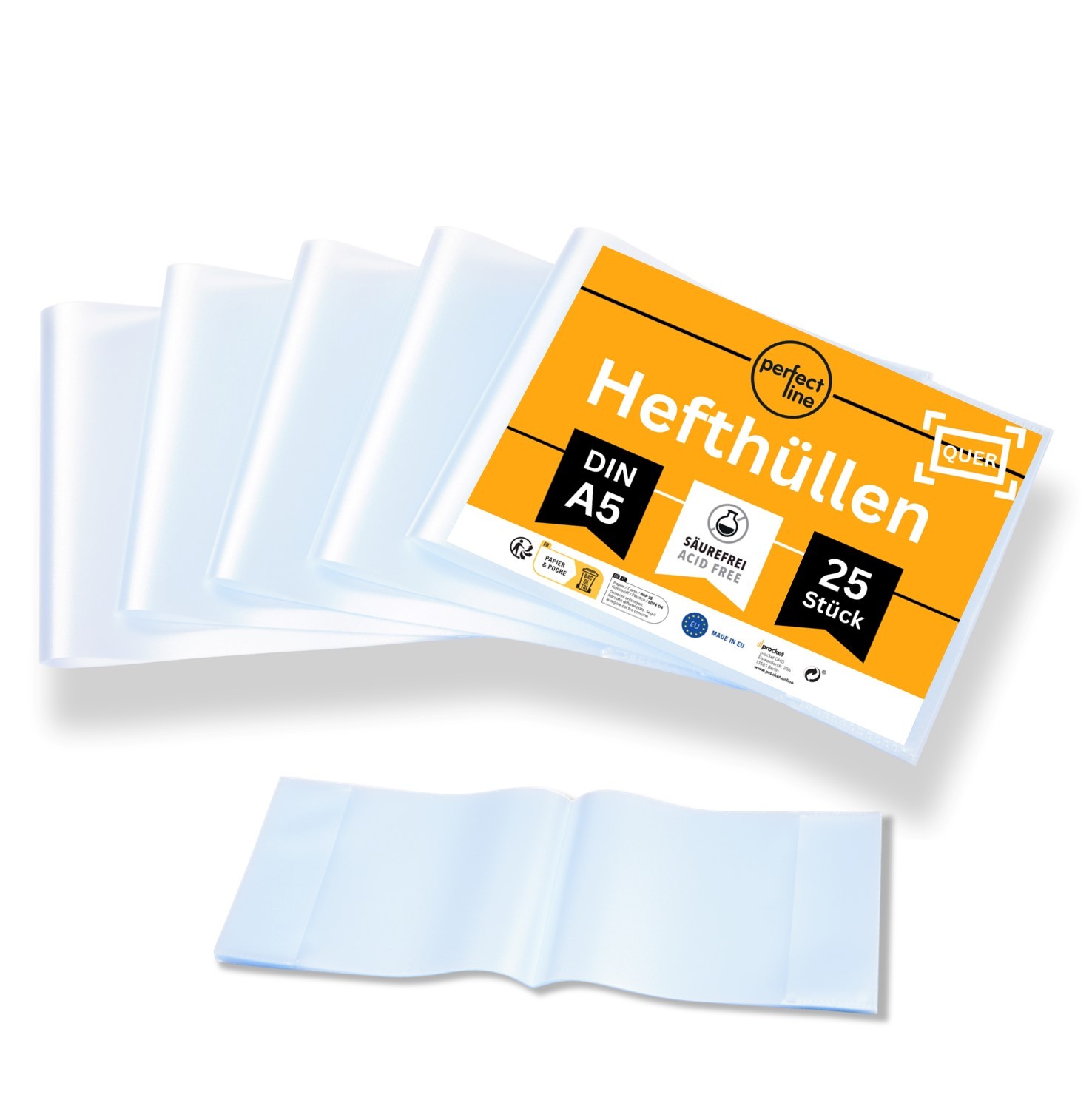 perfect line 25 Hefthüllen A5 quer 85µ genarbt klar Heftschoner PP NEU OVP
