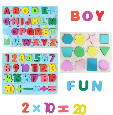 3 Pack Wooden Puzzles for Toddlers Wooden Alphabet Number Shape