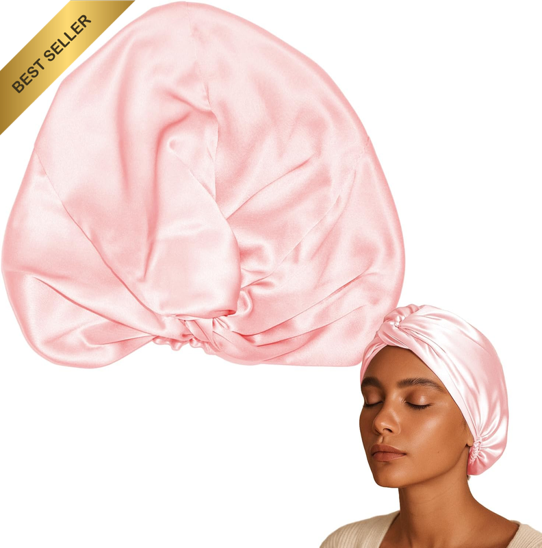 Mulberry Silk Sleep Bonnet for Short & Fine Hair, Double-Layer Pure Silk Night C
