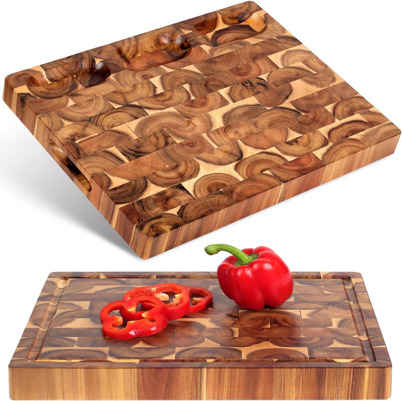 Acacia End Grain Cutting Board (17X13X1.5In), Butcher Block - Reversible Multipu
