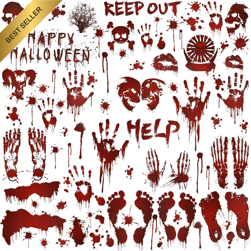 80+Pcs Halloween Creepy Bloody Hands Window Stickers Handprint Decals Footprint