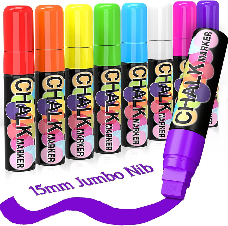 For Glass Washable: 8 Pack 15mm Jumbo Liquid Chalk Marker,