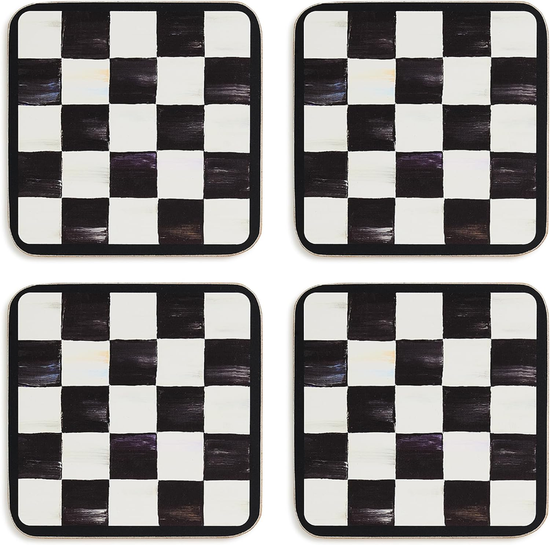 MacKenzie Childs Courtly Check Coasters Set of 4 Square Cork B...