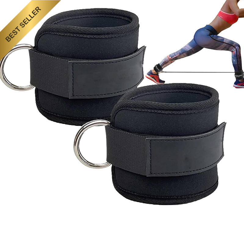 Adjustable Padded Ankle Wrist Cuffs Neoprene D Ring Straps for Cable Machine Glu