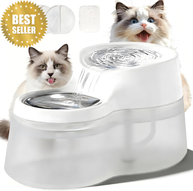 5000Mah Wireless Cat Water Fountain, 3L Dog Water Dispenser with Stainless Steel