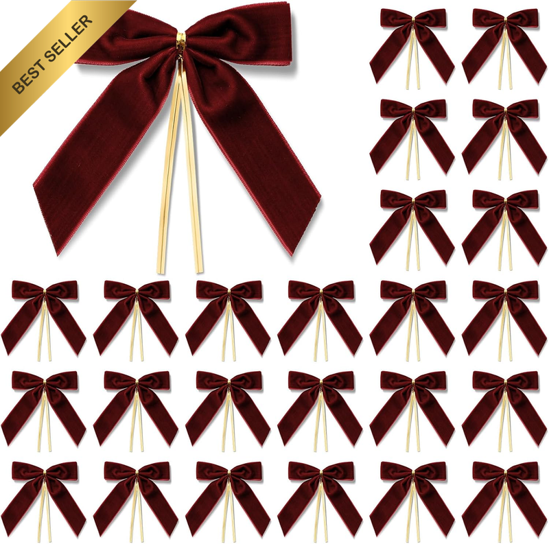 25 Pcs Bows Velvet Bow Decoration Gift Decor Ribbon Dark Red