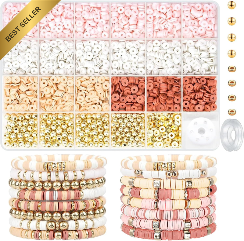 3000 Pcs Clay Beads Bracelets for Women Adults Bracelet Making Kit Golden Beads