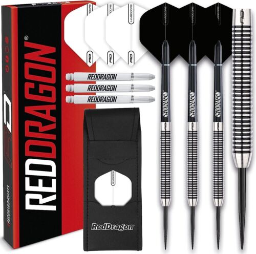 RED DRAGON Pegasus 21g 26g 30g Tungsten Darts Set w/ Black/White Stems & Flights