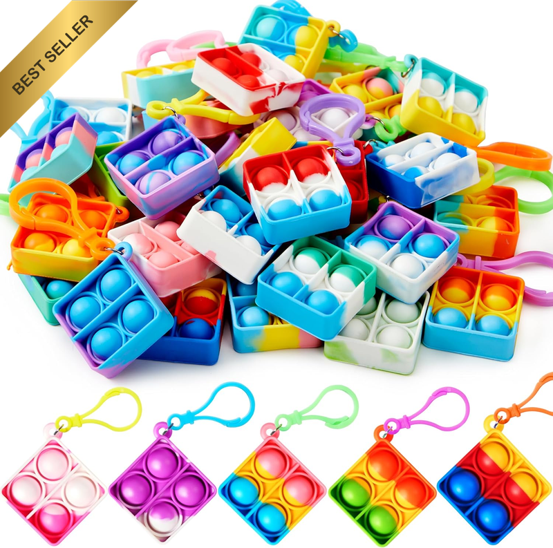 Square Pop Fidget Keychain Pop It Fidget Toys Bulk 30 Pack Party Favors for Kids