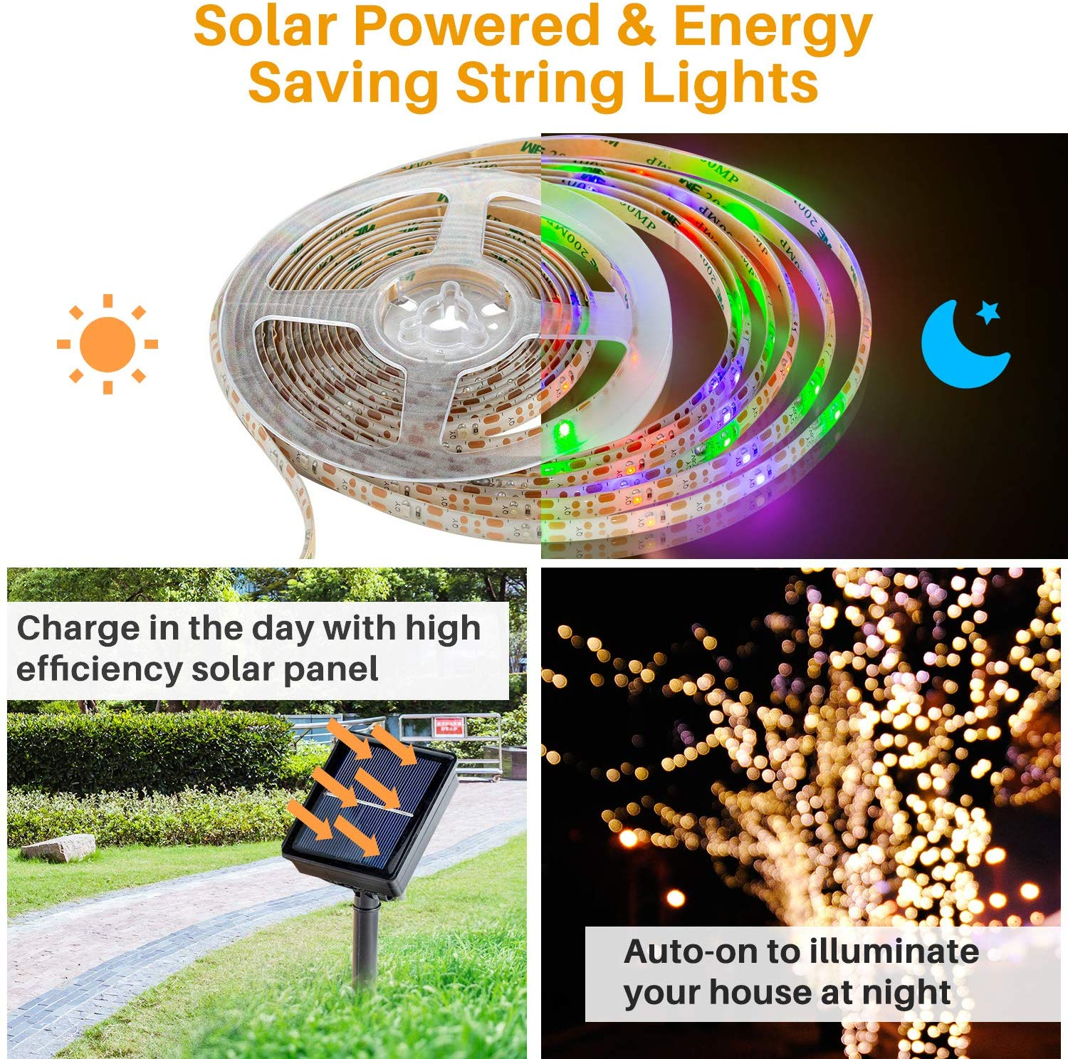 5M Solar Power Flexible LED Strip Lights IP65 Waterproof Outdoor Garden