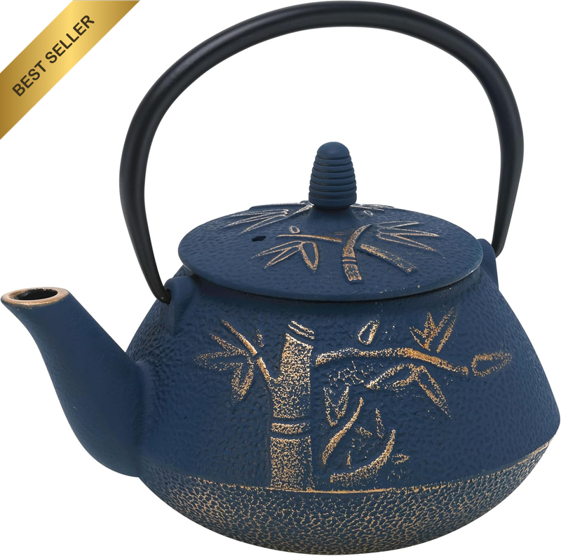 Bamboo Print Cast Iron Teapot, Navy/Bronze, 800Ml