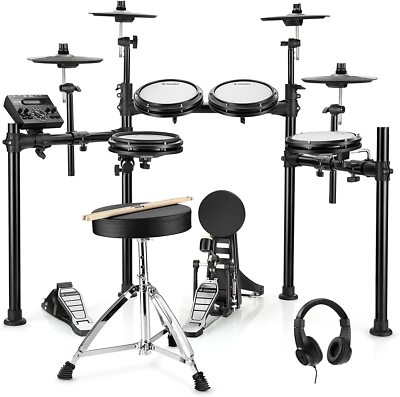   Donner DED-200X Electronic Drum Set With Throne Dual Zone Quiet Mesh Pads
