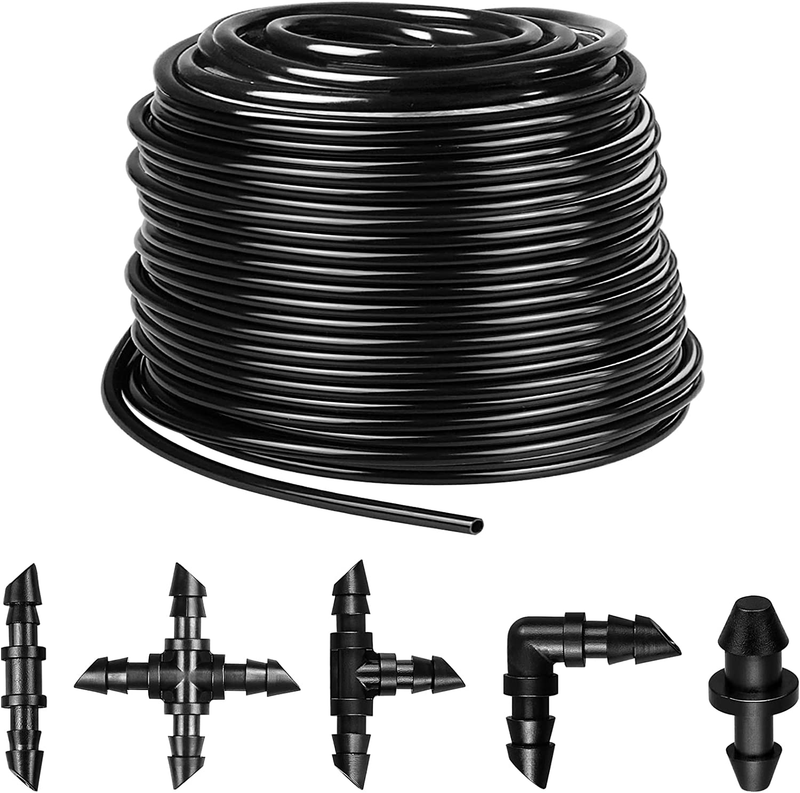 100Ft 1/4 Inch Drip Irrigation Tubing with 33 Pcs Drip Irrigation Parts - 10 Cou