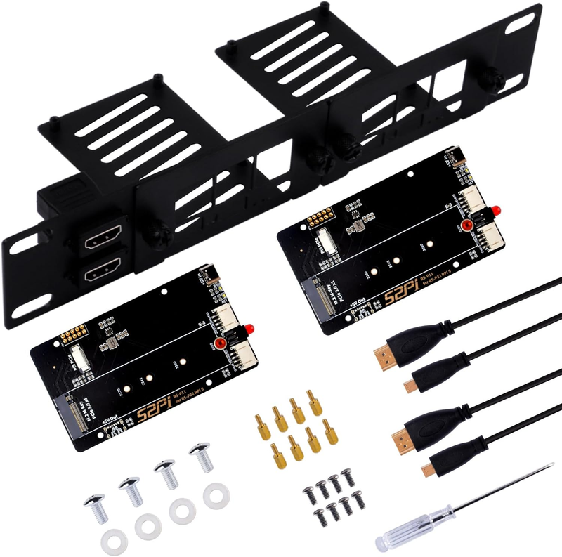 10 Inch 1U Rack Mount for Raspberry Pi 5, with 2PCS PCIe to M.2 NVMe SSD Adapter