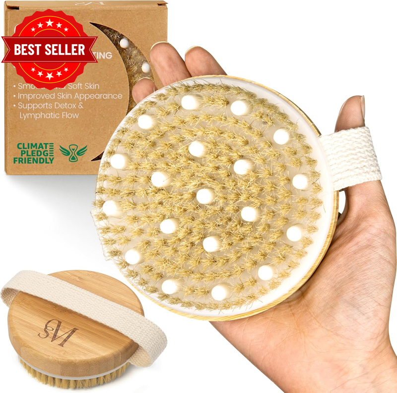 CSM Dry Body Brush - Natural Bristle Exfoliating Brush for Skin Renewal, Lymphat