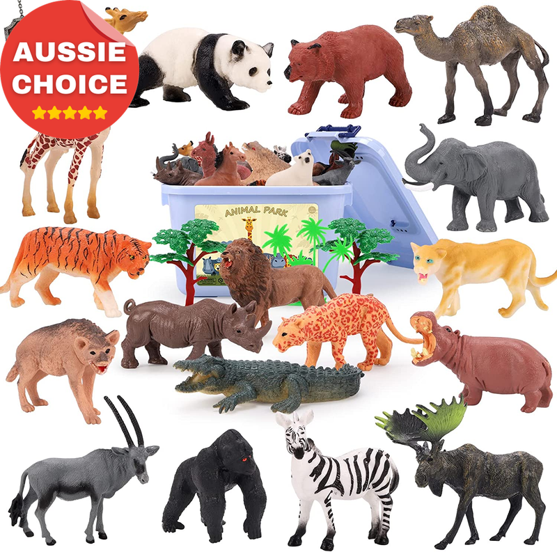42 PC Safari Animal Figures Set - Realistic African Wildlife Playset for Kids