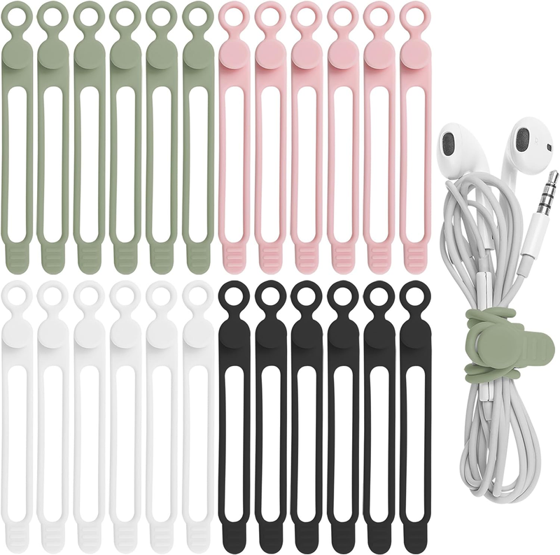 24Pcs Silicone Cable Straps Wire Organizer for Earphone, Phone Charger, Mouse, A