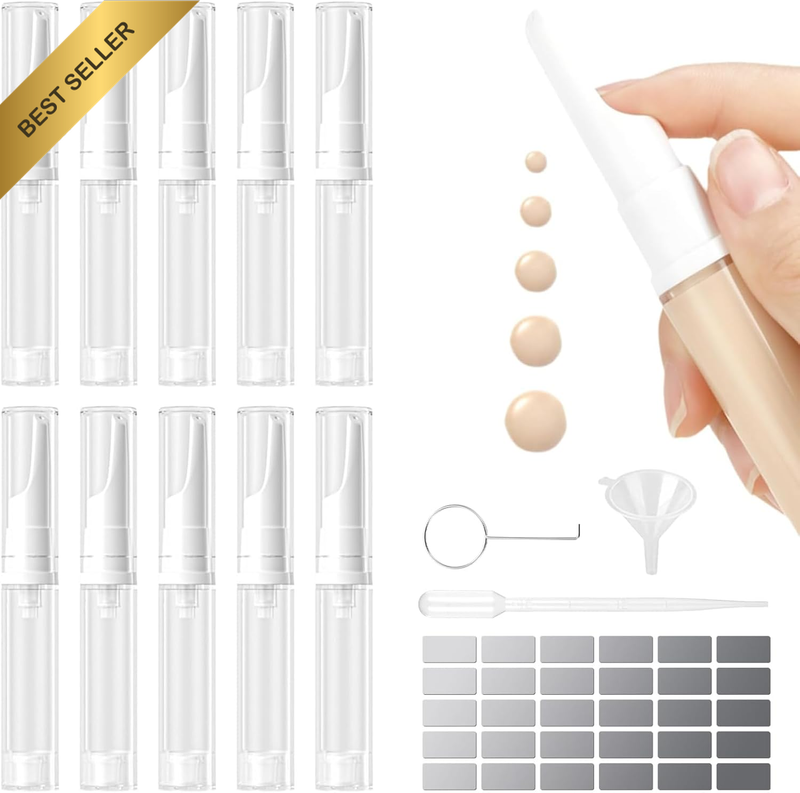 Clear Airless Cream Pump Bottle, 10 Pcs 0.34Oz/10Ml Refillable Vacuum Jars with