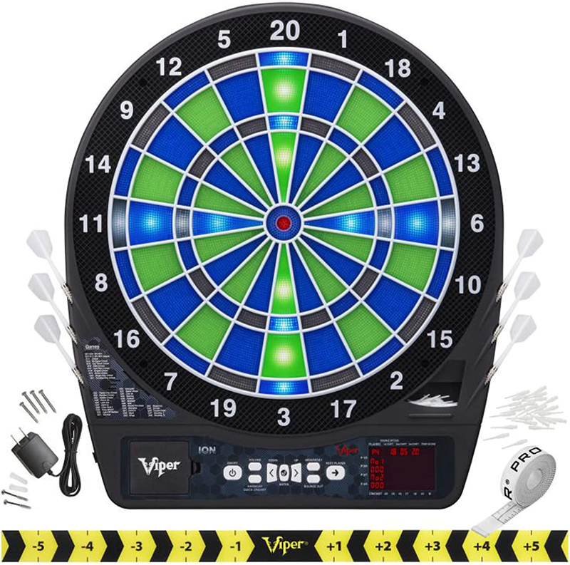 Viper Ion Electronic Dartboard, Illuminated Segments, Light Based Games, Green a