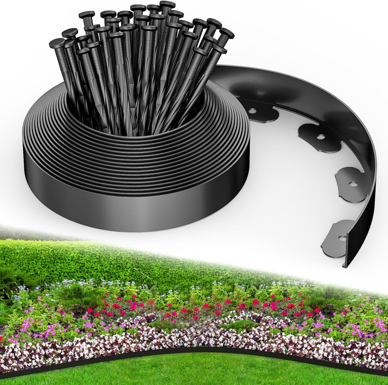 Garden Edging, 32.8FT Garden Edging Border with 30 Pegs, Plastic Garden Borders