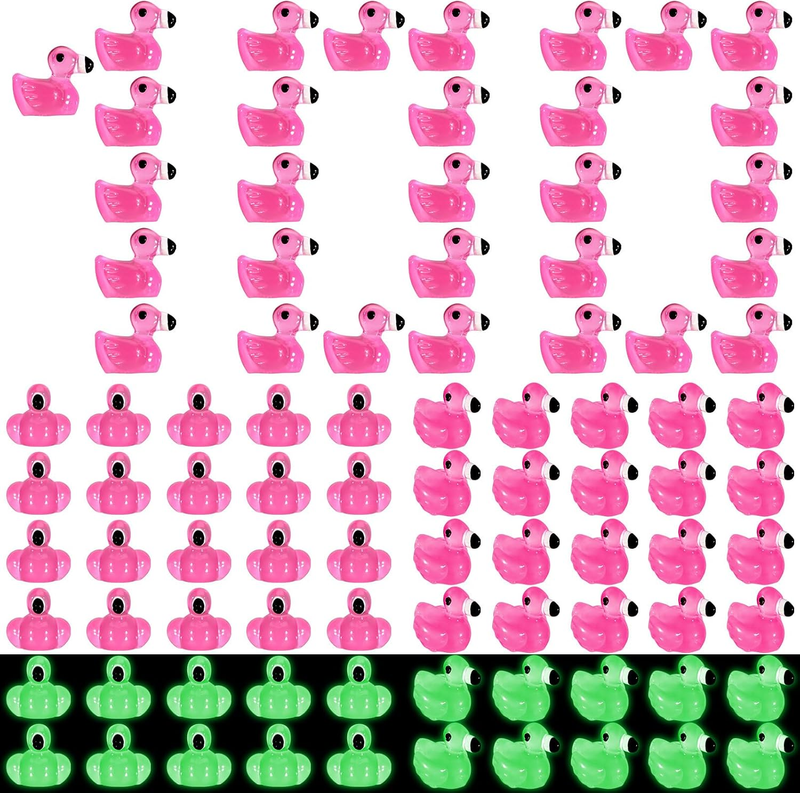 Syhood 100 Pcs Mini Resin Flamingo Ducks Glow in the Dark Miniature Flamingo Cak